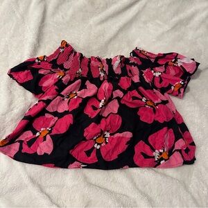 Who What Wear Pink and Black Floral Top